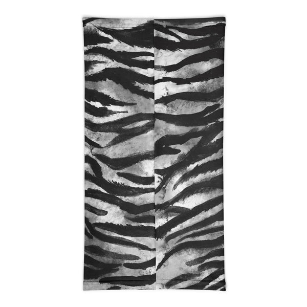 Grey Tiger Striped Face Mask Shield, Animal Print Luxury Premium Quality Cool And Cute One-Size Reusable Washable Scarf Headband Bandana - Made in USA/EU, Face Neck Warmers, Non-Medical Breathable Face Covers, Neck Gaiters  