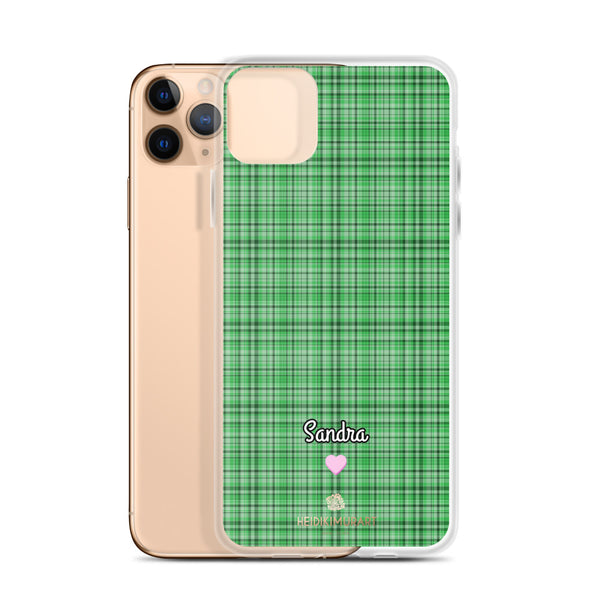 Personalized Green Plaid iPhone Case, Custom Name Tartan Print Phone Case-Heidi Kimura Art LLC-Heidi Kimura Art LLC