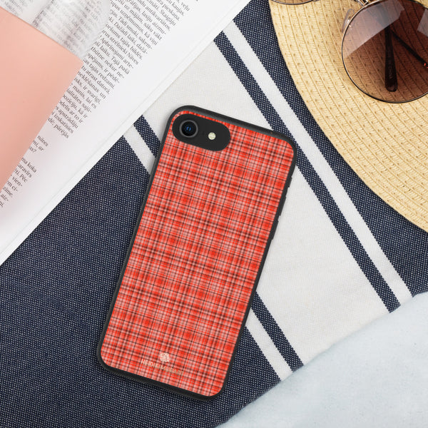 Red Plaid Print Eco-friendly iPhone Case, Biodegradable Phone Case-Printed in USA/EU-Heidi Kimura Art LLC-iPhone 7/8/SE-Heidi Kimura Art LLC