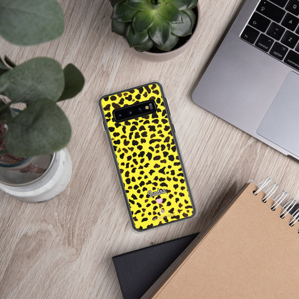 Yellow Leopard Print Samsung Case, Personalized Custom Name Phone Case-Heidi Kimura Art LLC-Heidi Kimura Art LLC