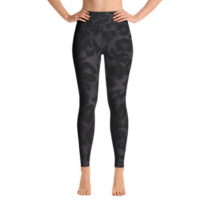 Women's Black Leopard Print Leggings, Animal Print Long Yoga Pants-Made in USA/EU-Leggings-XS-Heidi Kimura Art LLC