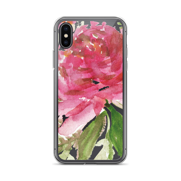 Happiness Clear Floral Girlie Pink, iPhone X | XS | XR | XS Max | 8 | 8+ | 7| 7+ |6/6S | 6+/6S+ Case- Made in USA-Phone Case-iPhone X-Heidi Kimura Art LLC