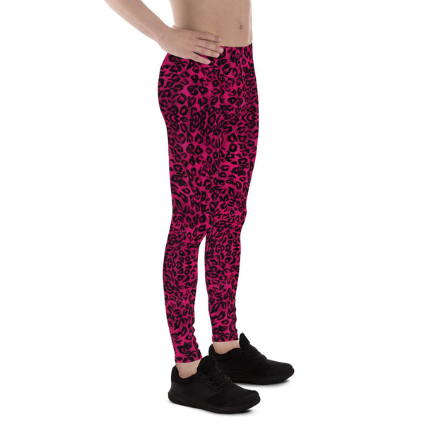 Hot Pink Leopard Meggings, Animal Print Premium Men's Leggings-Made in USA/EU-Heidi Kimura Art LLC-Heidi Kimura Art LLC Hot Pink Leopard Meggings, Animal Print Premium Classic Elastic Comfy Men's Leggings Fitted Tights Pants - Made in USA/EU (US Size: XS-3XL) Spandex Meggings Men's Workout Gym Tights Leggings, Compression Tights, Kinky Fetish Men Pants