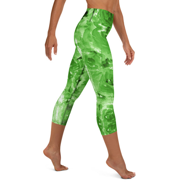 Green Abstract Yoga Capri Leggings-Heidikimurart Limited -Heidi Kimura Art LLC Green Abstract Yoga Capri Leggings, Fun Colorful Green Abstract Print Comfy Capri Leggings Yoga Workout Fitness Gym Tight Pants - Made in USA/EU/MX (US Size: XS-XL)