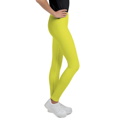 Bright Yellow Solid Color Best Youth Leggings Gym Compression Tights- Made in USA/EU-Youth's Leggings-Heidi Kimura Art LLC