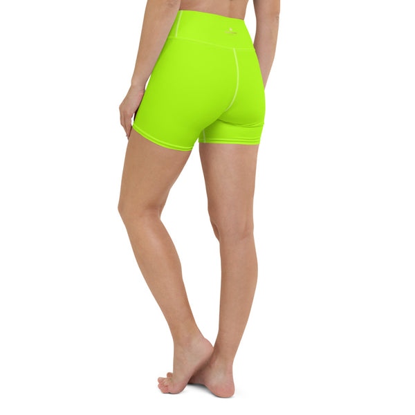 Neon Green Yoga Shorts, Solid Color Bright Women's Short Tights-Made in USA/EU-Heidi Kimura Art LLC-Heidi Kimura Art LLC Neon Green Ladies Yoga Shorts, Solid Color Modern Minimalist Premium Quality Women's High Waist Spandex Fitness Workout Yoga Shorts, Yoga Tights, Fashion Gym Quick Drying Short Pants With Pockets - Made in USA/EU (US Size: XS-XL)