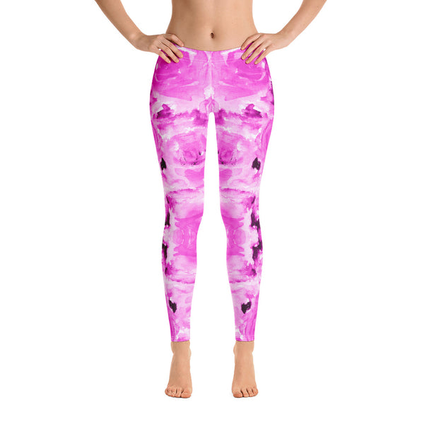 Pink Rose Floral Leggings, Abstract Print Women's Tights-Made in USA/EU-Heidi Kimura Art LLC-Heidi Kimura Art LLC