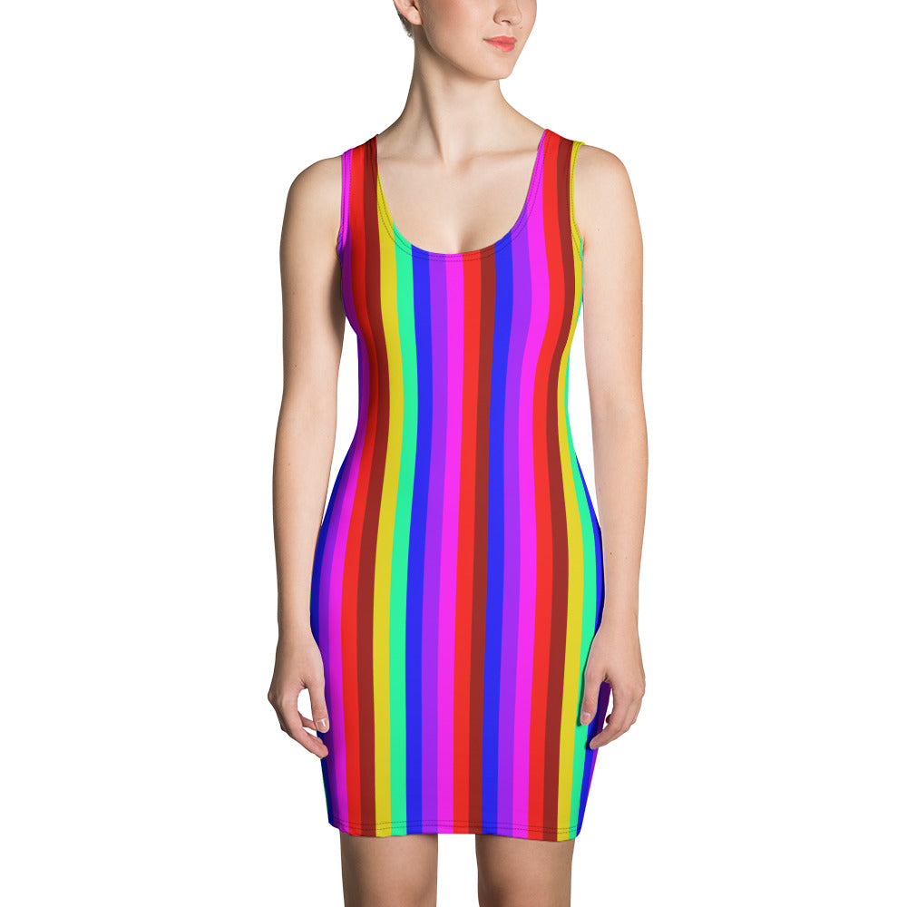 Rainbow Stripe Dress, Gay Pride Designer Women's Dress-Made in USA/EU-Heidi Kimura Art LLC-XS-Heidi Kimura Art LLC Rainbow Stripe Dress, Gay Pride Modern Classic Women's Long Sleeveless Designer Premium Dress - Made in USA/EU (US Size: XS-XL)