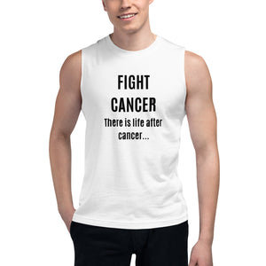 Fight Cancer Unisex Soft Sleeveless White/Grey Muscle Shirt (US Size: S-2XL)-Unisex Sleeveless Muscle Shirt-White-S-Heidi Kimura Art LLC