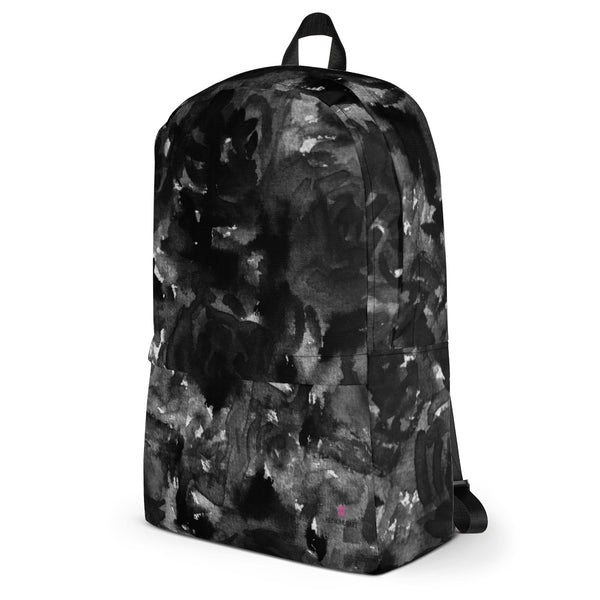 Gray Black Abstract Rose Floral Abstract Print (Fits 15" Laptop)Backpack-Made in USA/EU-Backpack-Heidi Kimura Art LLC