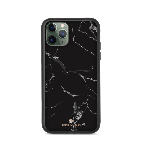 Black Eco-Friendly Phone Case, Marble Print Biodegradable iPhone Case-Heidi Kimura Art LLC-iPhone 11 Pro-Heidi Kimura Art LLC