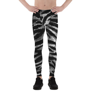 Black Tiger Stripe Print Meggings, Men's Yoga Pants Running Leggings- Made in USA/EU-Men's Leggings-XS-Heidi Kimura Art LLC