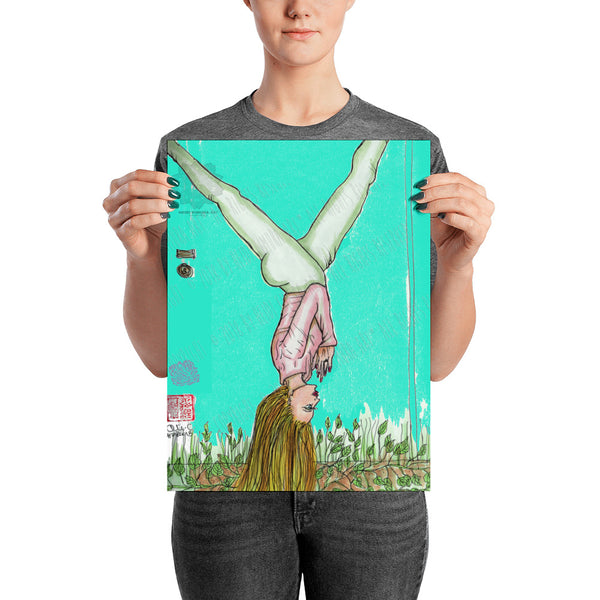 Inverted Women's Yoga Pose Yoga Art Poster For Yoga Studio, Made in USA/ Europe-Art Print-12×16-Heidi Kimura Art LLC