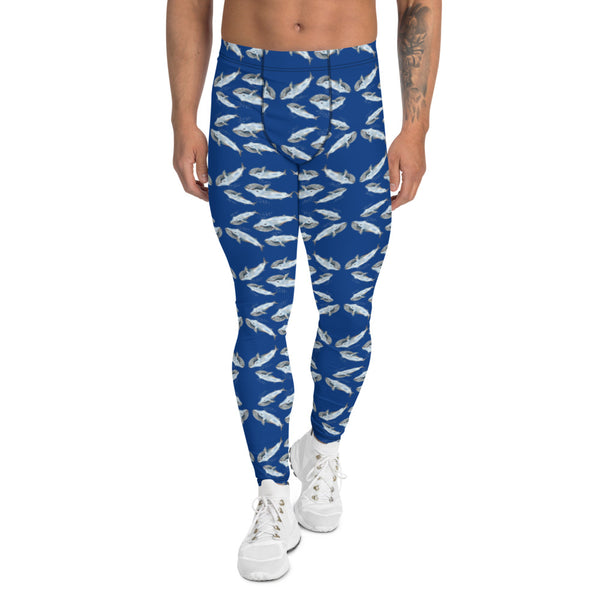Blue Whale Men's Leggings, Cute Marine Fish Print Meggings Run Tights-Heidikimurart Limited -XS-Heidi Kimura Art LLC Navy Blue Whale Men's Leggings, Men's Watercolor Blue Whale Men's Leggings, Whale Marine Life Men's Modern Meggings, Men's Leggings Tights Pants - Made in USA/EU (US Size: XS-3XL) White Sexy Meggings Men's Workout Gym Tights Leggings