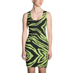 Green Tiger Stripe Women's Dress, Sexy 1-piece Sleeveless Party Dress-Heidi Kimura Art LLC-XS-Heidi Kimura Art LLC