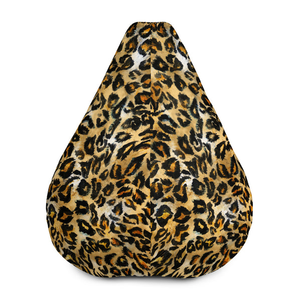 Brown Leopard Animal Print Water Resistant Polyester Bean Sofa Bag-Bean Bag-Bean Bag w/ Filling-Heidi Kimura Art LLC