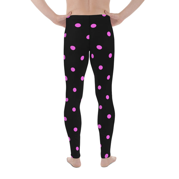 Pink Black Cute Polka Dots Print Men's Leggings Compression Tights-Made in USA/EU-Men's Leggings-Heidi Kimura Art LLC