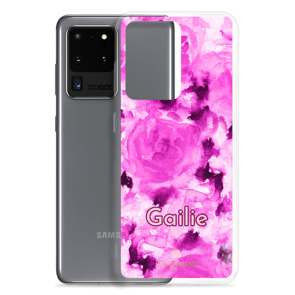 Pink Rose Floral Samsung Case, Personalized Custom Name Flower Print Phone Case-Heidi Kimura Art LLC-Heidi Kimura Art LLC