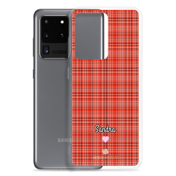 Personalized Red Plaid Samsung Case, Custom Name Tartan Print Phone Case-Heidi Kimura Art LLC-Heidi Kimura Art LLC