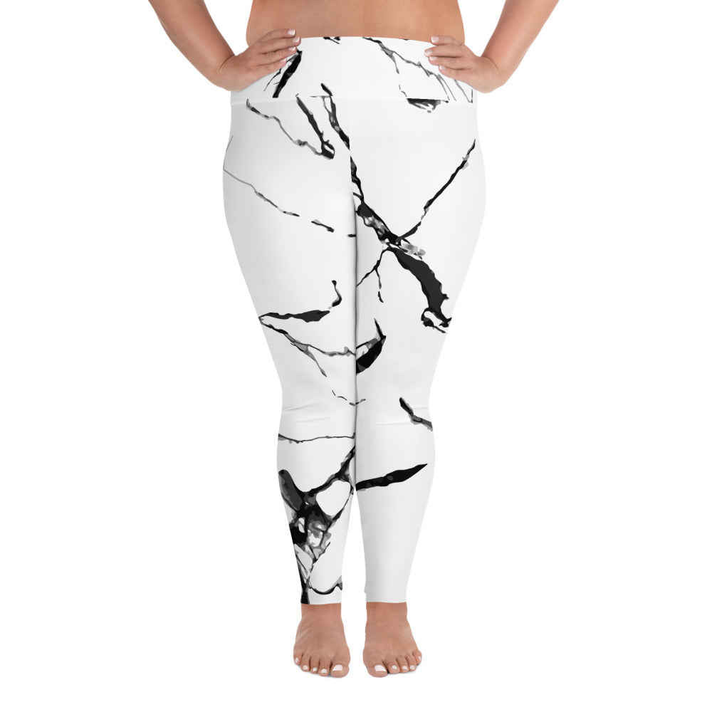 White Marble Women's High Waist Premium Long Yoga Pants Plus Size Leggings-Women's Plus Size Leggings-2XL-Heidi Kimura Art LLC