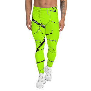 Neon Green Marble Men's Leggings, Bright Marble Print Meggings-Heidikimurart Limited -XS-Heidi Kimura Art LLC Neon Green Marble Men's Leggings, Bright Marble Print Classic Premium Best Meggings Compression Tights Sexy Meggings Men's Workout Gym Tights Leggings, Men's Compression Tights Pants - Made in USA/ EU/ MX (US Size: XS-3XL) 