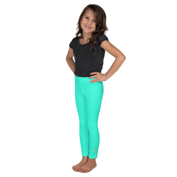Bright Turquoise Blue Solid Color Print Kid's Leggings Comfy Pants- Made in USA/EU-Kid's Leggings-Heidi Kimura Art LLC