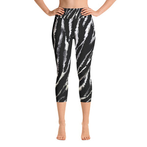 Zebra Animal Stripe Print Women's Yoga Capri Leggings- Made in USA (XS-XL)-Capri Yoga Pants-XS-Heidi Kimura Art LLC