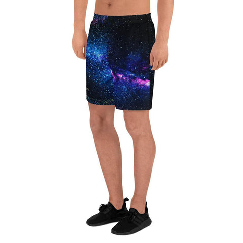 Purple Galaxy Cosmos Print Men's Athletic Best Workout Best Long Shorts- Made in EU-Men's Long Shorts-Heidi Kimura Art LLC Purple Galaxy Men's Shorts, Purple Galaxy Cosmos Space Print Men's Athletic Best Long Shorts- Made in EU (US Size: XS-3XL) Best Men's Workout Shorts