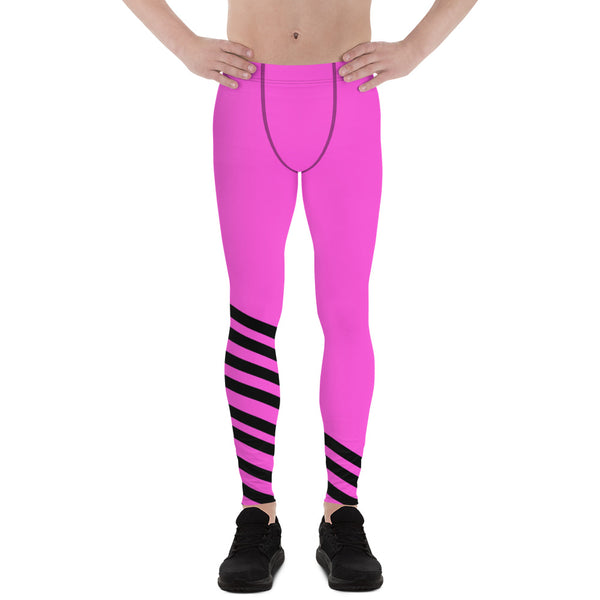 Pink & Black Striped Athletic Yoga Pants Running Leggings Men's Tights-Made in USA/EU-Men's Leggings-XS-Heidi Kimura Art LLC