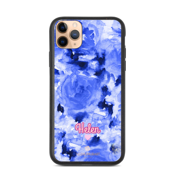 Blue Floral Eco-Friendly Phone Case, Rose Flower Print Biodegradable Phone Case-Heidi Kimura Art LLC-iPhone 11 Pro Max-Heidi Kimura Art LLC