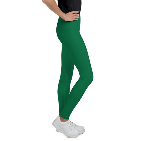 Emerald Green Solid Color Premium Youth Leggings Compression Tights-Made in USA/EU-Youth's Leggings-Heidi Kimura Art LLC