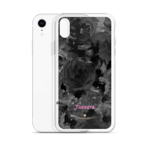 Personalized Black Floral iPhone Case, Abstract Watercolor Phone Case- Printed in USA/EU-Heidi Kimura Art LLC-Heidi Kimura Art LLC