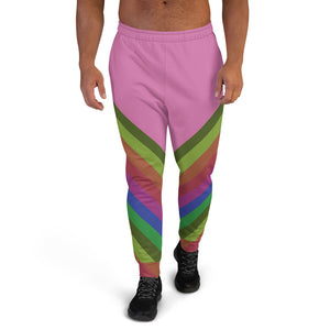 Pink Vintage Style Rainbow Stripe Print Men's Joggers Jogging Bottoms Sweatpants - Made in EU-Men's Joggers-XS-Heidi Kimura Art LLC
