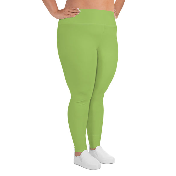 Apple Green Women's Plus Size Leggings, Good Quality Long Yoga Pants- Made in USA/EU-Women's Plus Size Leggings-Heidi Kimura Art LLC