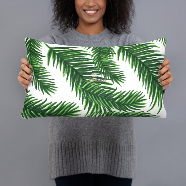 Green White Tropical Palm Leaf Print 20”x12”, 18"x18" Basic Pillow Case - Made in USA-Pillow-20×12-Heidi Kimura Art LLC