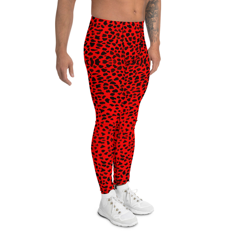 Red Cheetah Men's Leggings, Animal Print Compression Tights