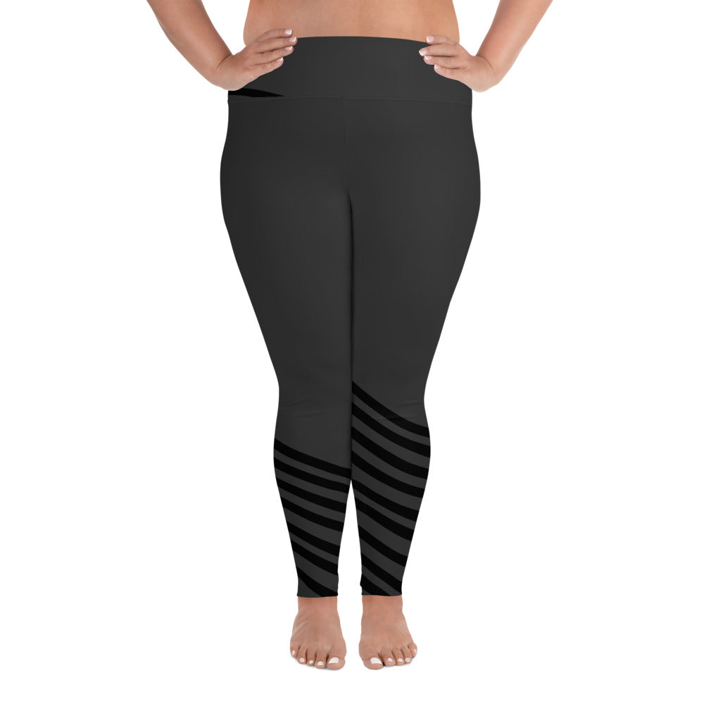 Gray Black Diagonal Stripe Women's Yoga Pants Plus Size Leggings-Women's Plus Size Leggings-2XL-Heidi Kimura Art LLC