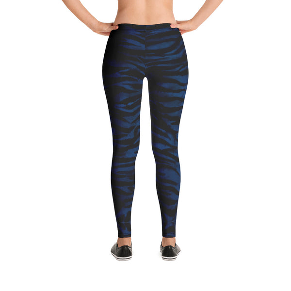 Blue Tiger Striped Women's Leggings-Heidikimurart Limited -Heidi Kimura Art LLC