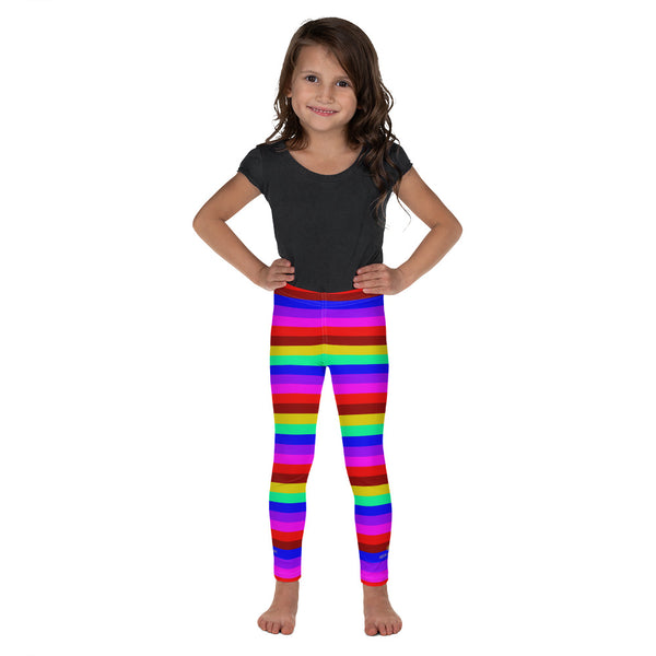 Bright Rainbow Colorful Circus Horizontal Stripe Kid's Leggings Pants- Made in USA/EU-Kid's Leggings-2T-Heidi Kimura Art LLC