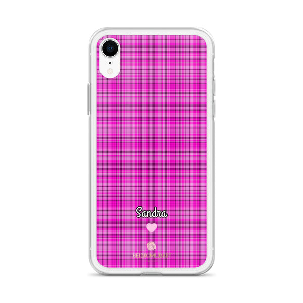 Personalized Pink Tartan iPhone Case, Custom Name Plaid Print Phone Case-Heidi Kimura Art LLC-Heidi Kimura Art LLC