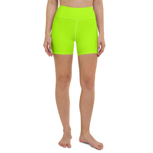 Neon Green Yoga Shorts, Solid Color Bright Women's Short Tights-Made in USA/EU-Heidi Kimura Art LLC-XS-Heidi Kimura Art LLC Neon Green Ladies Yoga Shorts, Solid Color Modern Minimalist Premium Quality Women's High Waist Spandex Fitness Workout Yoga Shorts, Yoga Tights, Fashion Gym Quick Drying Short Pants With Pockets - Made in USA/EU (US Size: XS-XL)