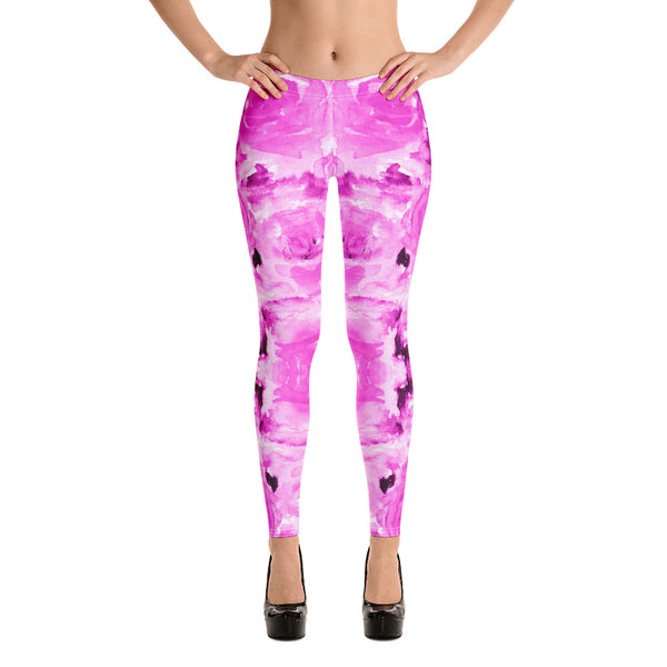 Pink Rose Floral Leggings, Abstract Print Women's Tights-Made in USA/EU-Heidi Kimura Art LLC-Heidi Kimura Art LLC