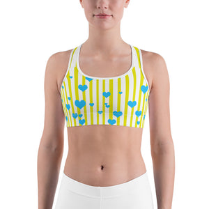 Yellow Blue Colorful Vertical Stripe Women's Workout Best Sports Bra - Made in USA/EU-Sports Bras-XS-Heidi Kimura Art LLC
