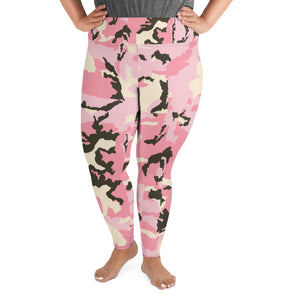 Pink Camouflage Camo Military Army Print Women's Plus Size Leggings- Made in USA/ EU-Women's Plus Size Leggings-2XL-Heidi Kimura Art LLC