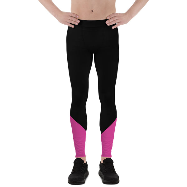 Black Hot Pink Meggings, Duo Colors Premium Men's Leggings Tights-Made in USA/ EU-Leggings-XS-Heidi Kimura Art LLC