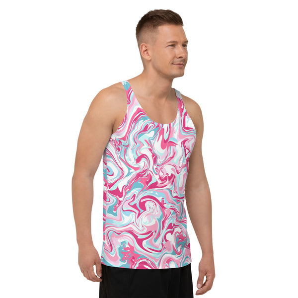 Pink Swirl Unisex Tank Top, Abstract Print Men's Sexy Gay Pride Top-Made in USA/EU-Heidi Kimura Art LLC-Heidi Kimura Art LLC