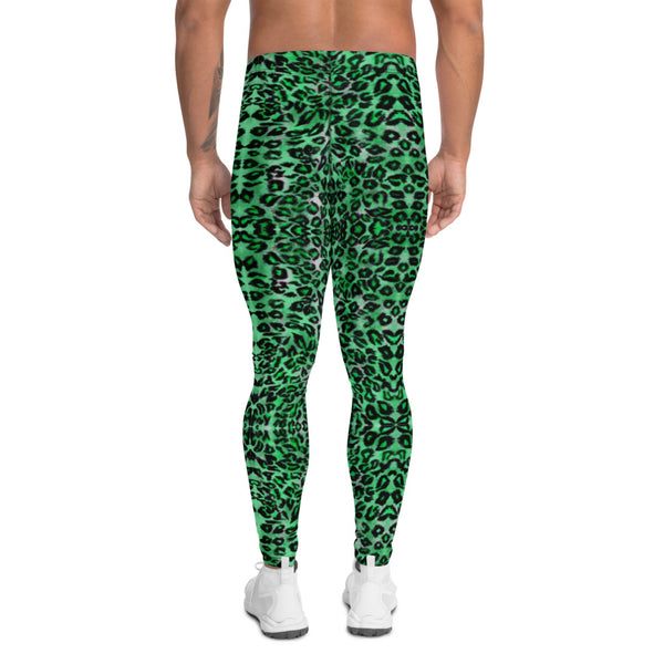 Green Leopard Print Men's Leggings, Animal Print Compression Tights-Made in USA/EU-Heidikimurart Limited -Heidi Kimura Art LLC Green Leopard Print Men's Leggings, Green Colorful Animal Print Leopard Modern Meggings, Men's Leggings Tights Pants - Made in USA/EU/MX (US Size: XS-3XL) Sexy Meggings Men's Workout Gym Tights Leggings