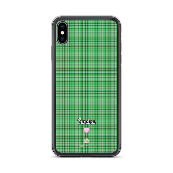 Personalized Green Plaid iPhone Case, Custom Name Tartan Print Phone Case-Heidi Kimura Art LLC-iPhone XS Max-Heidi Kimura Art LLC