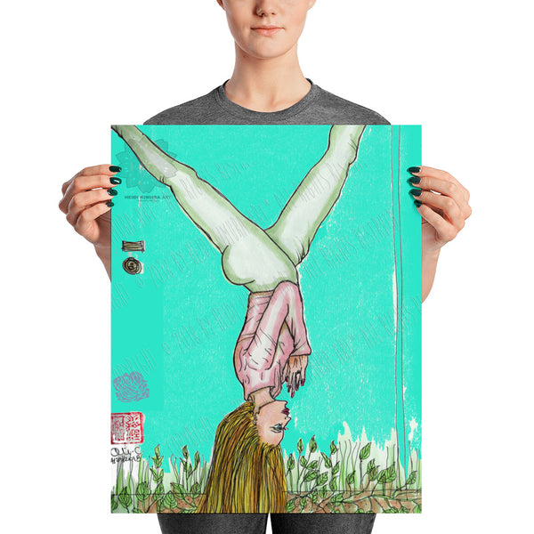 Inverted Women's Yoga Pose Yoga Art Poster For Yoga Studio, Made in USA/ Europe-Art Print-16×20-Heidi Kimura Art LLC