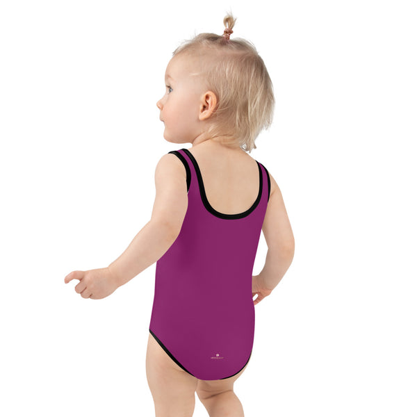 Royal Purple Girl's Swimwear, Solid Color Print Kids Swimsuit-Heidi Kimura Art LLC-Heidi Kimura Art LLC